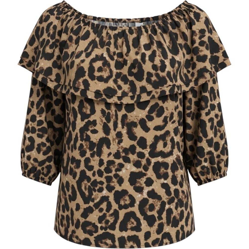 Coco + Carmen Leopard Print Top XL Boho Chic Layered Short Sleeve Blouse rd neck